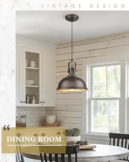 Audickic Pendant Lights Kitchen Island, Farmhouse Hanging Lights Fixtures with Metal Shade, Rustic Kitchen Pendant Lighting Over Island for Dining Room, Oil Rubbed Bronze, AD-2151-1PL-ORB
