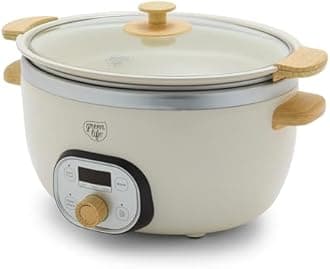 GreenLife 6QT Slow Cooker, Non-Toxic PFAS-Free Ceramic Nonstick Removable Interior Bowl, Programmable, Family Friendly, Keep Warm, Stovetop & Oven Safe, Dishwasher Safe Crock, Timer, Glass Lid, Cream