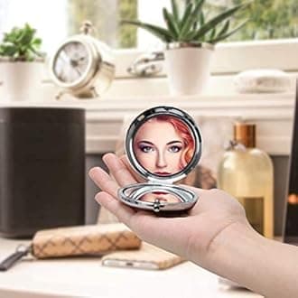 Blue Magnifying Compact Mirror for Purse - 1x/2x Magnification Travel Makeup Mirror,Small Flower Pocket Mirrors,Handheld 2-Sided Portable Cosmetic Mirrors,Compact Mirror for Gift