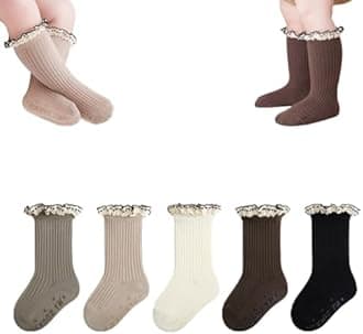 WATOCHE Baby Toddler Girls Ruffle Socks Newborn Infant Girl's Knee High Solid Cotton Long Socks