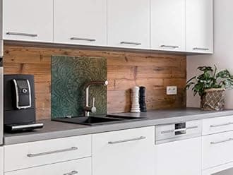 murando Glass Splashback for Kitchen Backsplash Cooker Protector Tempered Glass Decorative Wall Art Panel Heat Resistant Graphic 60x60 cm / 24"x24" Ornament Mandala Orient f-C-0433-aq-a