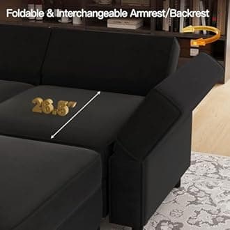 Belffin L Shape-2 Sectional Sofa, Velvet, 7 Seater, Black, Wood Material, Storage, Modern Style, Boxed Edge, Indoor, Sofa