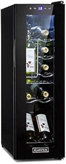 Klarstein Shiraz Wine Cooler - 32L Wine Fridge, 5-18C, 12 Bottles, Touch Control, 3 Shelves, Freestanding, Black