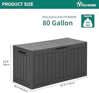 YITAHOME 80 Gallon Outdoor Storage Box, Large Waterproof Resin Deck Box, Indoor Outdoor Lockable Storage Container for Patio, Garden, Cushions, Tools, Equipment (Dark Gray)