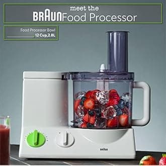 Braun Food Processor 12 Cups, Ultra Quiet and Powerful Motor, 9 Accessories, Blades, Chopper, Citrus Juicer, Made in Europe with German Technology