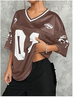 Floerns Women's Camo Print Team Sports T Shirts V Neck Basketball Jersey Tee Shirts