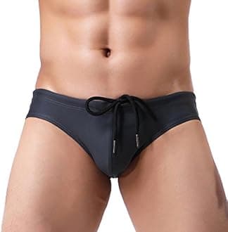 Summer Code Mens Solid Swim Briefs Drawstring Bikini Sport Swimsuit