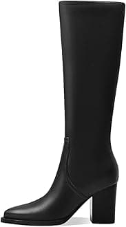 MOTIMODENWomens Knee High Boots Retro Chunky Heel Pointed Toe Pull On Classic Knee High Boots for Women Girls Ladies Retro Tall Boot Winter Fall Fashion Boot