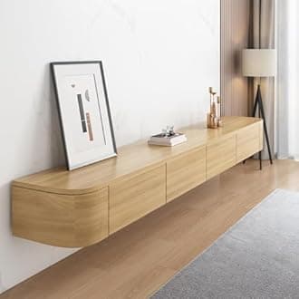 HYANXUE Floating TV Stand, Wall Mounted TV Shelves With Door,TV Media Console, Floating TV Cabinet Large Storage TV Bench Under TV (Wood2, 140CM/55.1")