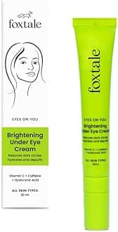 FoxTale Brightening Under Eye Cream|Vitamin C, Caffeine, And Hyaluronic Acid|Reduces Dark Circles And Puffy Eyes|Brightens Undereye With A Ceramic Tip|For All Skin Types|For Men And Women|20Ml