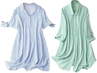 Leriya Fashion Women's Western One Piece Dress || Button Front Shirt Dress || Roll Tab Sleeve & Collared Neck Flared Dress || Office wear || Summer Short Dresses for Women (Pack of 2)