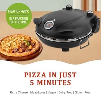 12 Inch Electric Pizza Oven Indoor Portable, Stone Baked Pizza Maker Heats up to 800˚F, Pizza Maker Machine Temperatures control (Black)