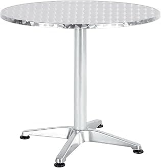 BTEXPERT Indoor Outdoor 27.5" Round Restaurant Table for Patio Stainless Steel Silver Aluminum Dining Furniture with Base