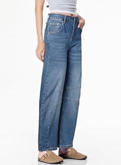 SIDEFEEL Women's Barrel Jeans Wide Leg Vintage Mid Rise Y2k Baggy Boyfriend Denim Pants