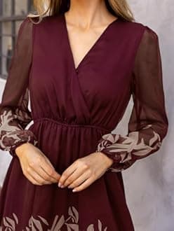 CUPSHE Women's Mini Dresses Casual Spring V Neck Chiffon Long Peasant Sleeves Flowy Spring Dress