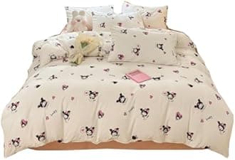 HOLY HOME Kid’s Bedding, Cartoon Duvet Cover Set 4 Piece Birthday Gift Bedclothes (White, Full)