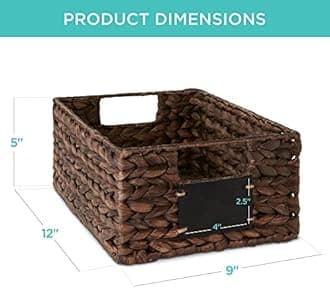 Best Choice Products Set of 4 9x12in Water Hyacinth Pantry Baskets, Woven Organizers w/Chalkboard Label, Chalk Marker - Brown