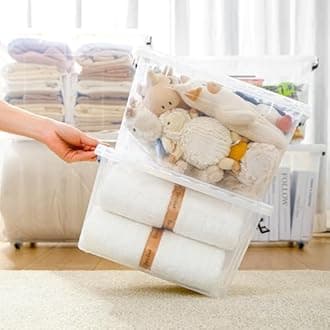 Cetomo 18Qt*4 Plastic Storage Bins, Storage Box, 4 Pack, Organizing Container with Durable Lids and Secure Latching Buckles, Stackable and Nestable, Clear with Black Buckle