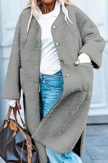 Aoang Women 2025 Winter Faux Fur Coats Fuzzy Fleece Open Front Outerwear Button Down Sherpa Long Jackets