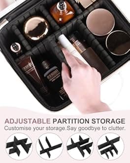 Makeup Bag with LED Mirror, Makeup Organizer Train Case with 1X,2X,3X Vanity Mirror, Adjustable Brightness in 3 Color Settings, Portable Make up Bag with Brush Holder & Storage Dividers, White