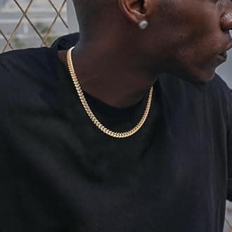 Momlovu Gold Chain Silver Chain for Men Boys, 18K Gold Plated Men's Necklaces Chain Cool Cuban Link Chain for Men Hip-Hop 4mm/6mm 18/20/22/24/26inch