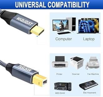 USB C to B Printer Cable 6ft, MIDI Compatible for Keyboard, MacBook Pro/Air, Printers and Scanners