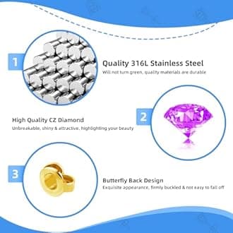 Get the Perfect Ear Piercing with 24 Pcs Premium Ear Piercing Kit - Includes 8 Purple CZ Stones Earrings and 8 Easy-to-Use Self Ear Piercing Gun - Safe and Painless