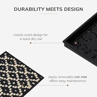 Anji Mountain Heavy Duty Waterproof Rubber Shoe Storage Mat Organizer/Boot Storage Tray Multi Use for Entryway with Coir, Black and Ivory Insert, Fits 3 Pair (34.5" Wide)