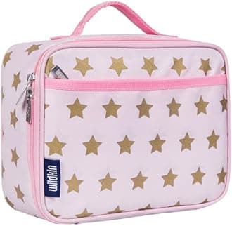 Wildkin Kids Insulated Lunch Box – Durable and Reusable for School & Travel - Pink and Gold Stars