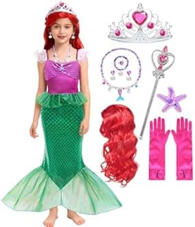 Little Girls Mermaid Costume Princess Dress Up Ariel Outfits with Accessories Wig Birthday Party Halloween Cosplay