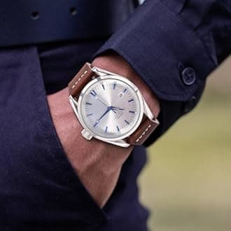 WOCCI 18mm Old-fashioned Watch Band for Men, Top Grain Leather, Black Matte Buckle (Pecan Brown)