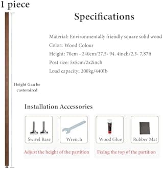 Wall Partition Room Divider Floor to Ceiling Wooden Slats - Screen Partition Post Living Room Simple Modern Entrance Restaurant Office Hollow Decor Column ( Color : Wood 1Pc , Size : 235cm/92.5in/7.7f