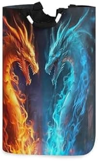 xigua Fire and Ice Dragon Large Laundry Hamper with Handle, Foldable Clothes Hamper Collapsible Storage Basket for Toys and Clothes Organization in Bedroom, Bathroom, and Laundry Room