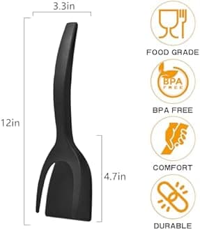 Egg Flipper Spatula 2 in 1 Grip and Flip Spatula Tongs Egg Spatula Flipper Made of High temperature resistant Nylon with Non-Stick Coating Egg Flipper for Home Kitchen Cooking Tool (black and red)