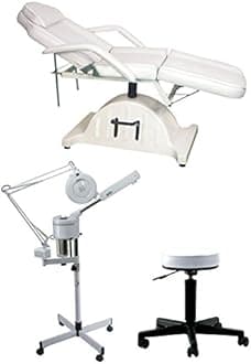 Buy-Rite Gold Facial Spa Package - 2-in-1 Steamer & Mag Lamp, Sheila Facial Bed, Round Stool - Pro Spa Equipment for All Skin Types, BR-GOLDFACIALSPA