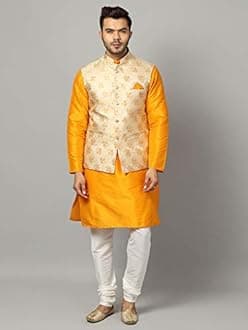 Uri and MacKenzie Men's Silk Blend Kurta Pajama with Designer Ethnic Nehru Jacket /Modi Jacket/Waistcoat