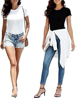 BALENNZ Women's 4/5 Pack Short Sleeve Round Neck Bodysuit Tops Crew Neck Basic Casual Tshirt Bodysuits