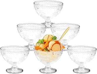 300ML Ice Cream Glasses Cups Dishes for Desserts, Milkshake,Fruit and Pudding Glass Serving Bowls, Perfect for Home, Restaurants and Parties Dishwasher Safe (Cristalleria Cups -A, Set of 6)