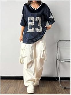 SOLY HUX Jersey Shirts for Women Y2k Oversized Graphic Tees V Neck Half Sleeve Cute Soccer Streetwear Tops Dark Blue Letter Large