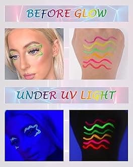 UV Glow Neon Liquid Eyeliner Set-6 Colors Matte Rainbow Eye Liner Pen, Colored Luminous Neon Eyeliner, Waterproof Smudge Proof, High Pigmented Colorful Eyeliner for Women Girl Rave Halloween Makeup