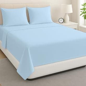 ARlinen Super Single Waterbed Sheet Set - 4 Piece, 100% Cotton, 21 Inch Deep Pockets, Attached Design, Extra Soft Solid Light Blue Bed Sheets