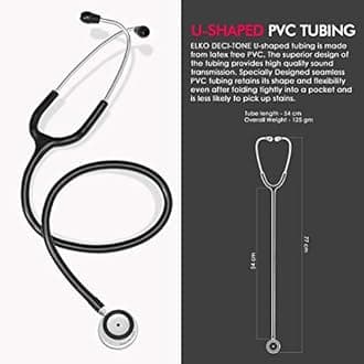 ELKO EL-130 DECI-TONE Aluminium Head Acoustic Stethoscope For Doctors,Nurses & Medical Students|Dual Head Lightweight Chest Piece With U-Shaped Latex-Free PVC Tubing|Soft Sealing Ear Knobs (Black)