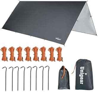 Unigear Waterproof Tarp, Camping Tarp, Tent, Lightweight, Sunshade, Highly Water Resistant Treatment, UV Protection, Heat Insulation, Sun Shelter, Portable Awning, Shade, Outdoor, Storage Case