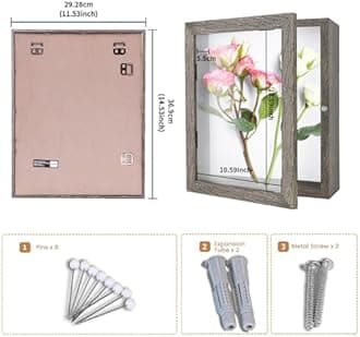 Muzilife 11x14 Shadow Box Picture Frame - 2.16" Interior Deep Wood & Glass Display Case Ready to Hang Memory Box Baby Sports Memorabilia, Pins, Awards, Tickets, and Photos (Texture Gray)