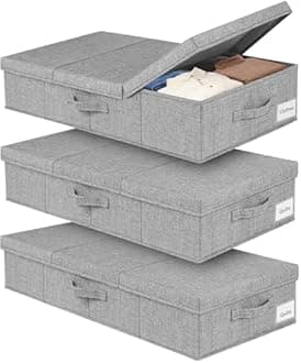 mepure 3 Pack 48L Underbed Storage, 79x40x15cm, Fabric Under Bed Storage Boxes with Lids, Large Foldable Clothes Storage Box W/Handle, Under Bed Storage Organiser for Clothes Blankets Shoes Toys, Grey
