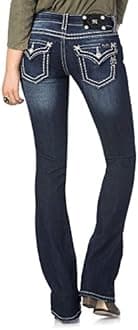 Miss Me Women's Loose Saddle Stitch Border Boot Cut Jean Jeans