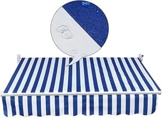 BTURYT Manual Awning Replacement Fabric Retractable Outdoor Patio Garden Polyester Canopy, Cover, Sun Shade, Shelter for Yard, Deck, Balcony Blue/White Stripes (Including Awning Fabric only)