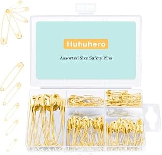 Huhuhero Safety Pins Assorted, 160-Pack 5 Different Sizes Small and Large Safety Pins for Clothes Fabric Costume, Nickel Plated Steel Pin Bulk, Sewing Arts Crafts Supplies, Gold