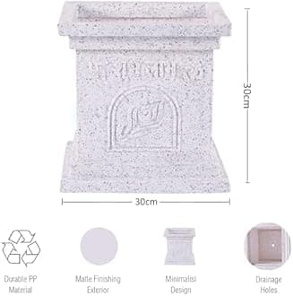 Heart Home Pack of 4 Plastic Tulsi Mancha For Home | 12 Inch Modern Tulsi Gamla/Planter Pot for Home Decor, Balcony & Garden | Marble White & Beige