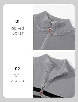 MAGCOMSEN Men's Sweaters 1/4 Zip Cotton Sweater Pullover Polo Sweaters Striped Fall Winter Warm Sweatshirts